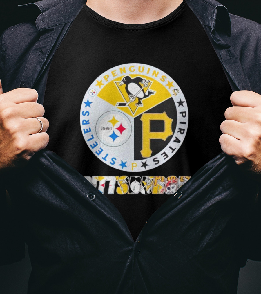Penguins Steelers Pirates Pittsburgh Sports Team Logos Circle Badge T-Shirt
