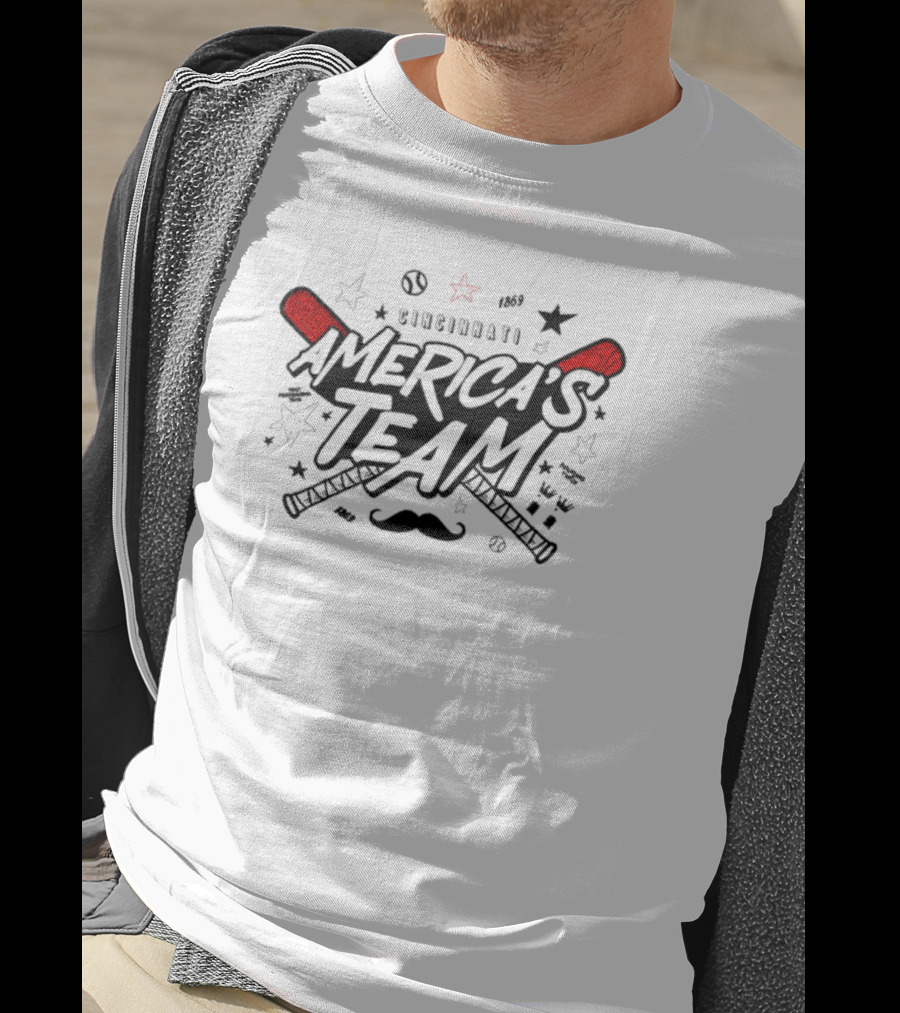 Cincinnati America's Team 1869 Baseball Motif With Red Bats T-Shirt