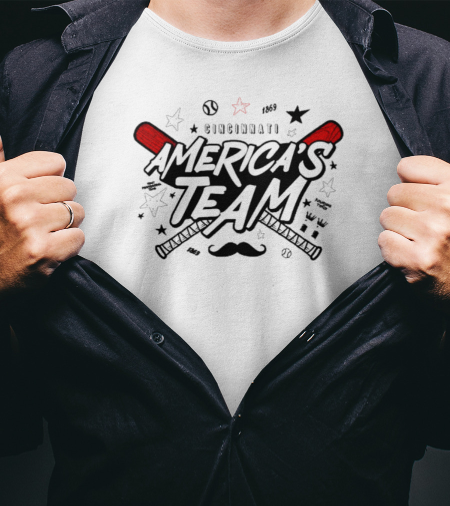 Cincinnati America's Team 1869 Baseball Motif With Red Bats T-Shirt