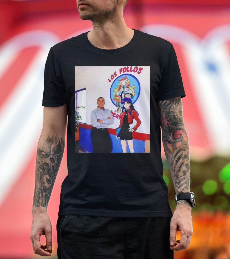 Gus and Misato Los Pollos Hermanos Breaking Bad Evangelion Crossover T-Shirt