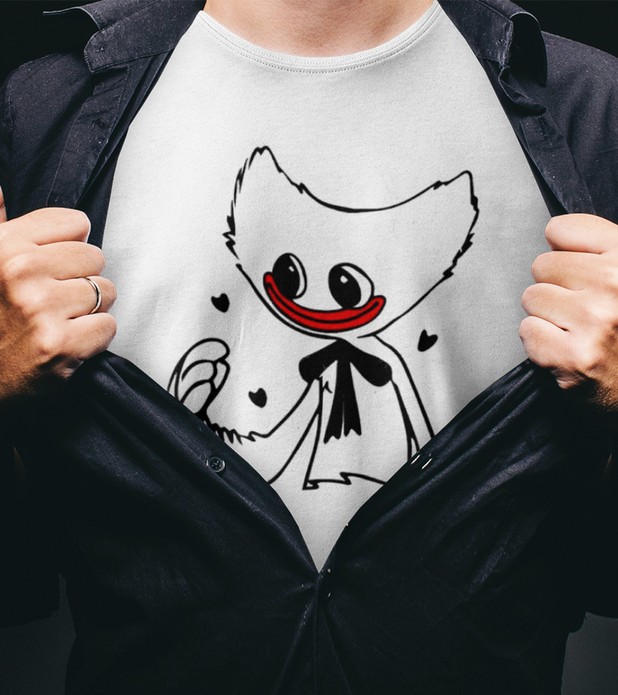 Line Art The Cute Huggy Wuggy Charming Character With Hearts T-Shirt