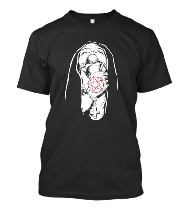 Nun In Chains With Rosary And Red Pentagram T-Shirt