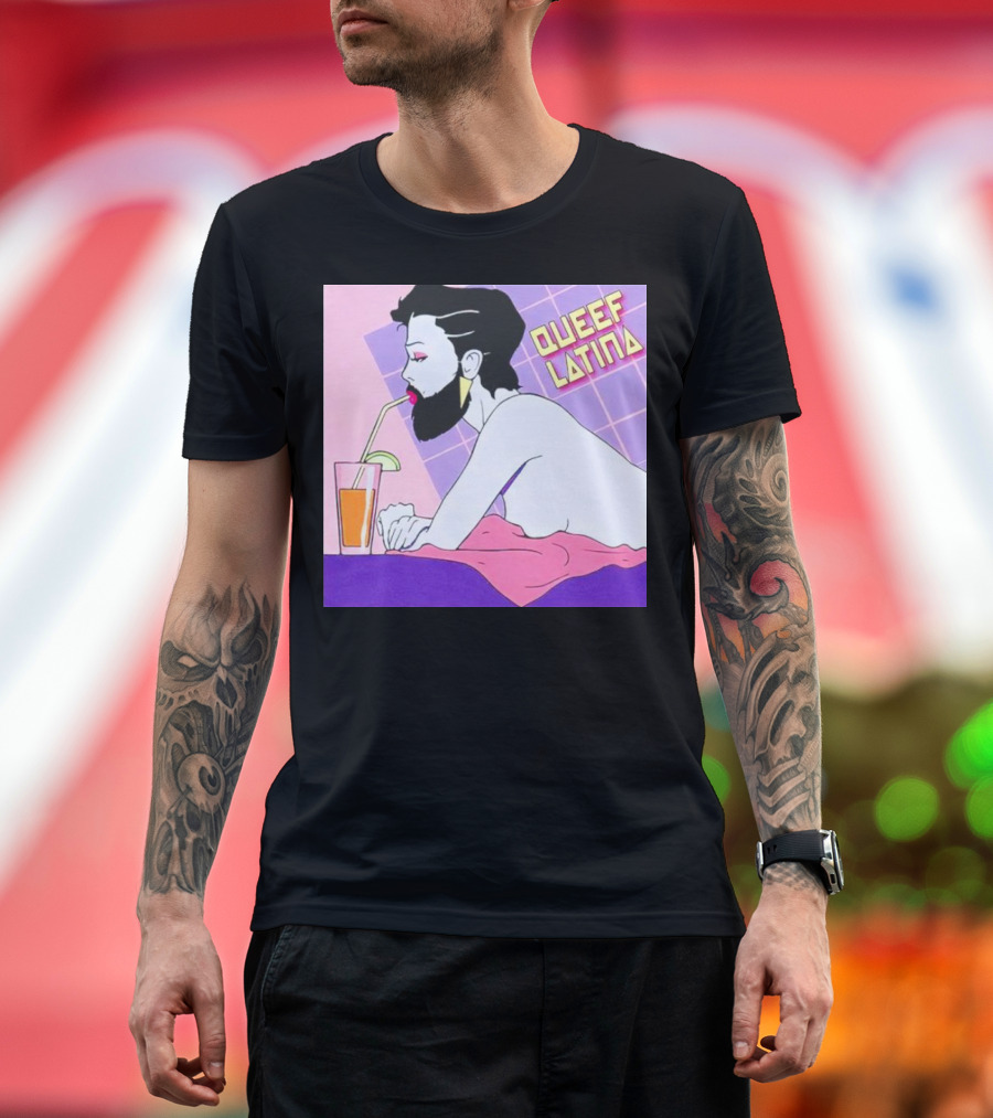 Queef Latina Bearded Figure Drinking Through Straw T-Shirt