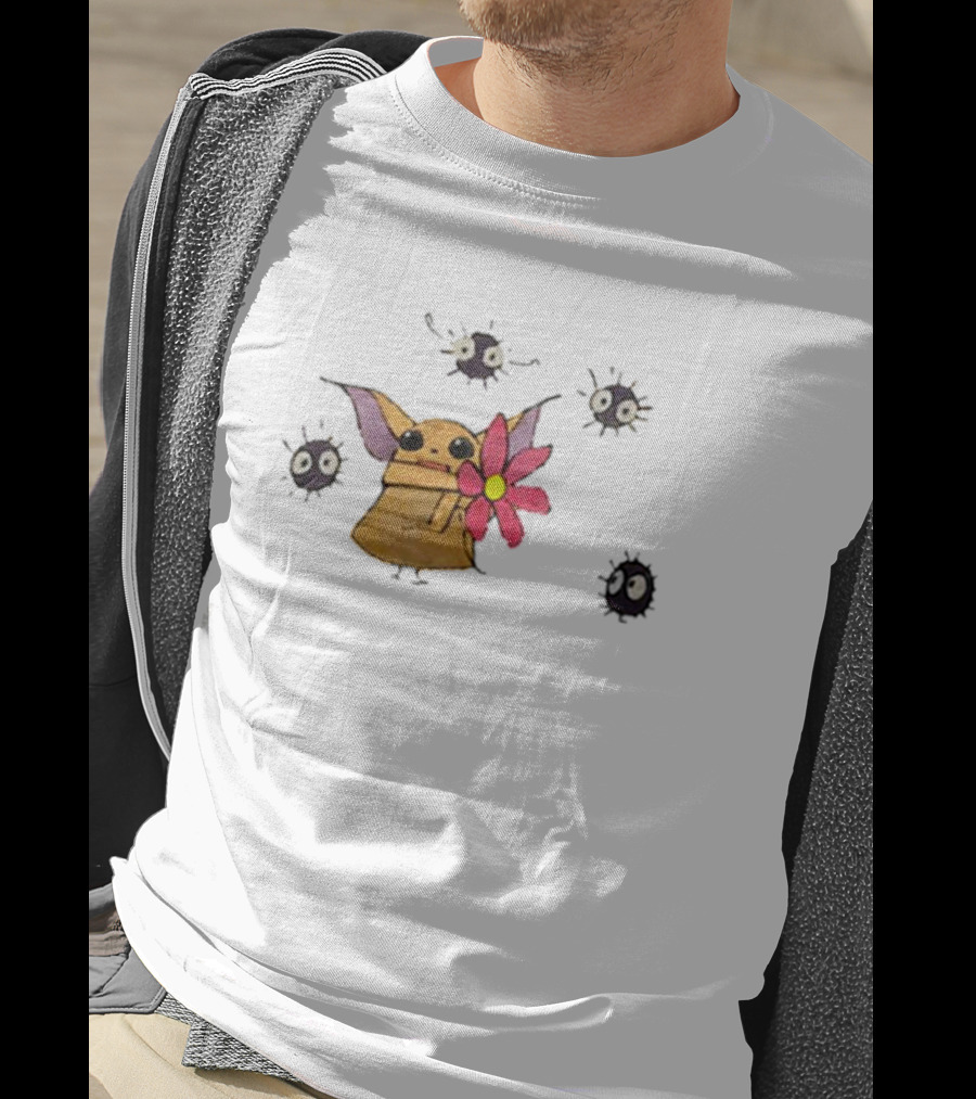 Star Wars Baby Yoda With Flower And Ghibli Soot Sprites T-Shirt
