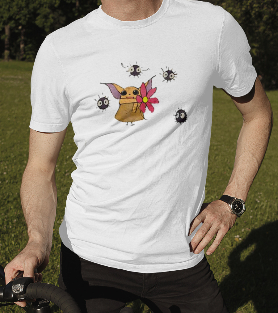 Star Wars Baby Yoda With Flower And Ghibli Soot Sprites T-Shirt