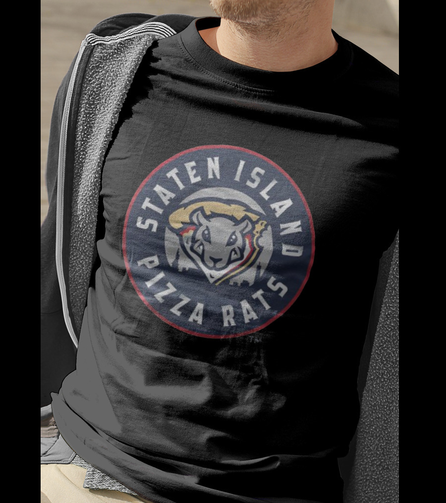 Staten Island Pizza Rats Circular Emblem With Rat And City Skyline T-Shirt