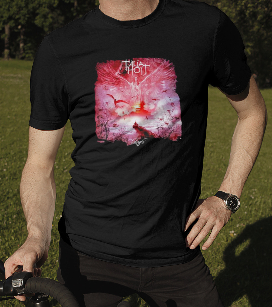 Talia Hoit Angel Red Winged Figure With Birds And Sunset T-Shirt