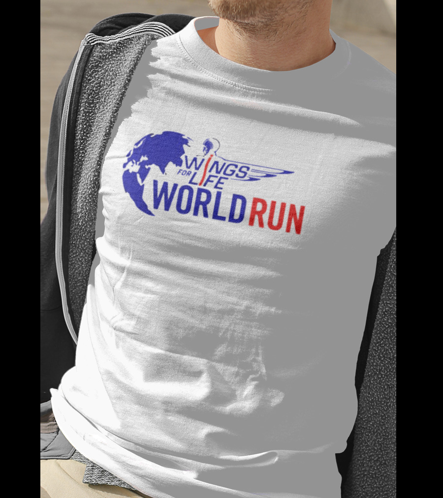 Wings For Life World Run Blue And Red Globe And Wings T-Shirt