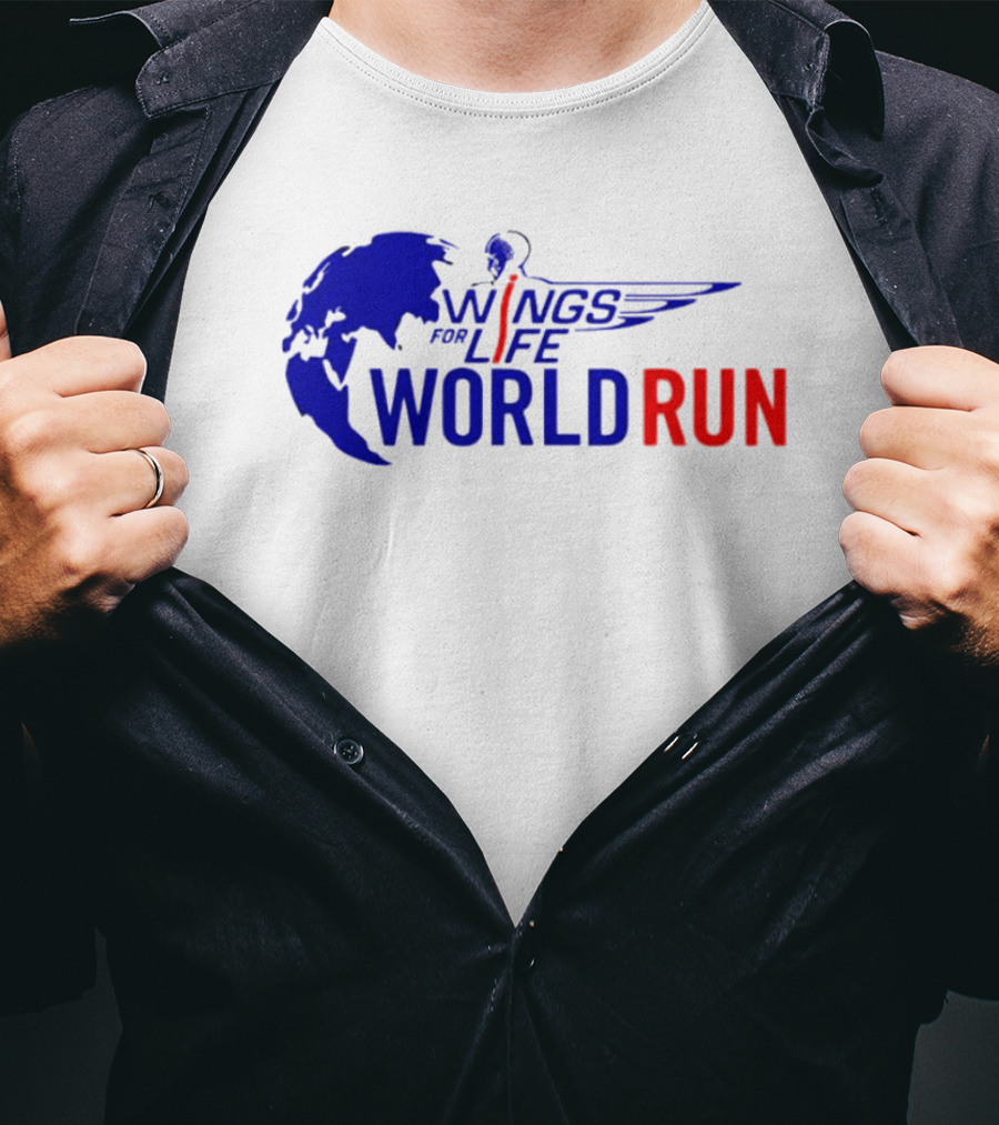 Wings For Life World Run Blue And Red Globe And Wings T-Shirt