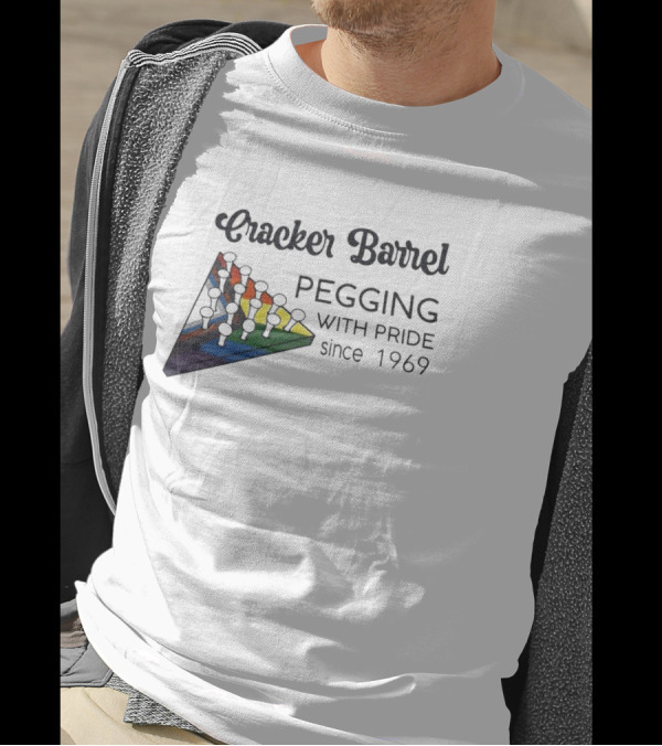 Cracker Barrel Pegging With Pride Since 1969 Rainbow Triangle T-Shirt
