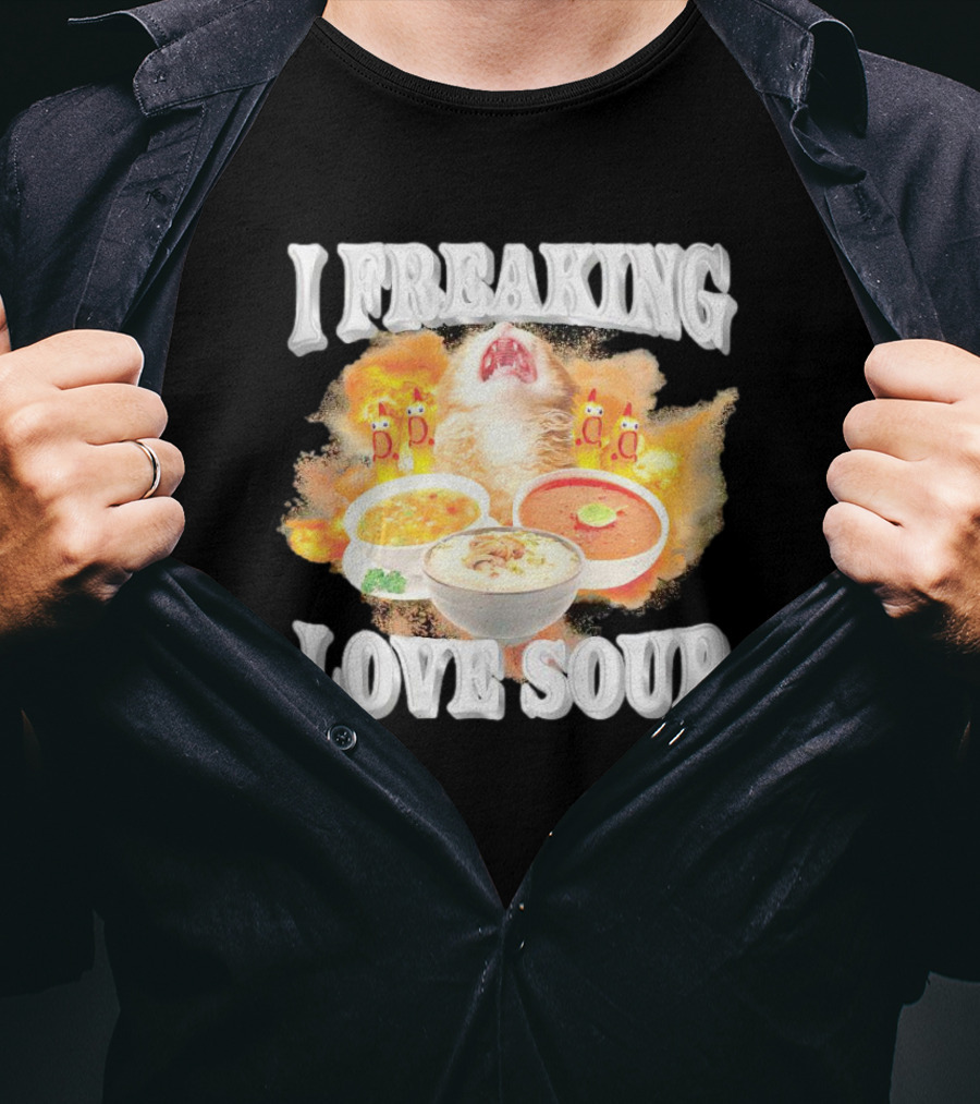 I Freaking Love Soup Cat With Various Bowls And Owls T-Shirt