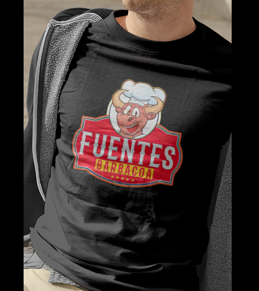 Fuentes Barbacoa Chef Cow Logo On Red Badge T-Shirt
