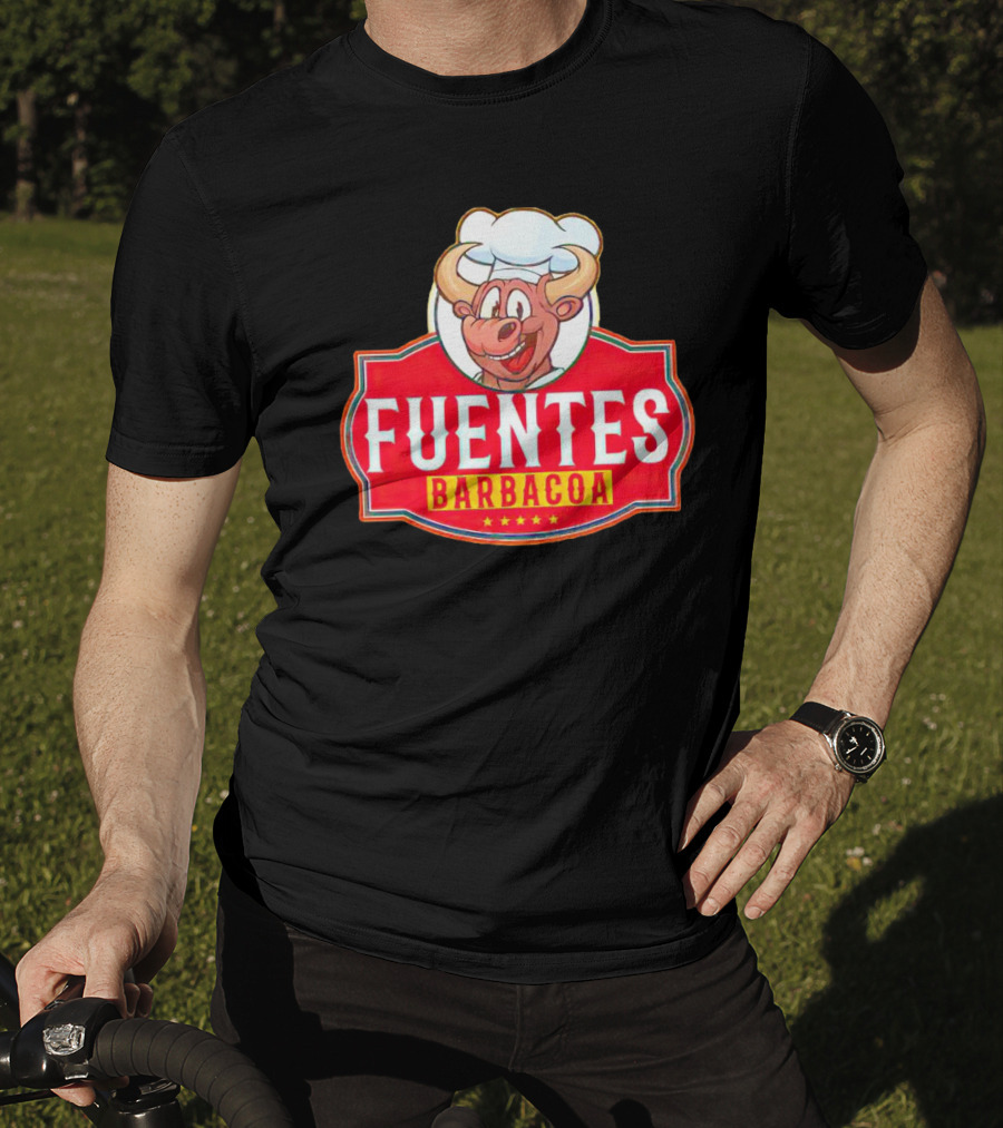 Fuentes Barbacoa Chef Cow Logo On Red Badge T-Shirt