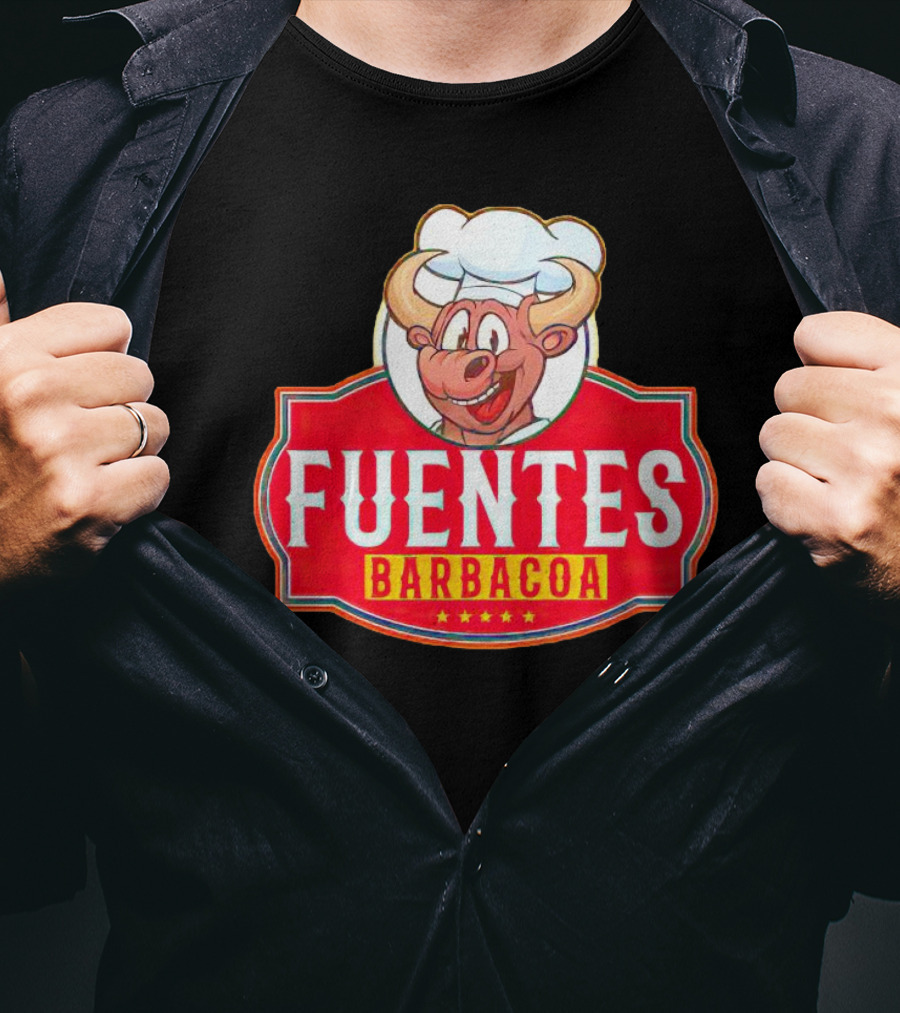 Fuentes Barbacoa Chef Cow Logo On Red Badge T-Shirt