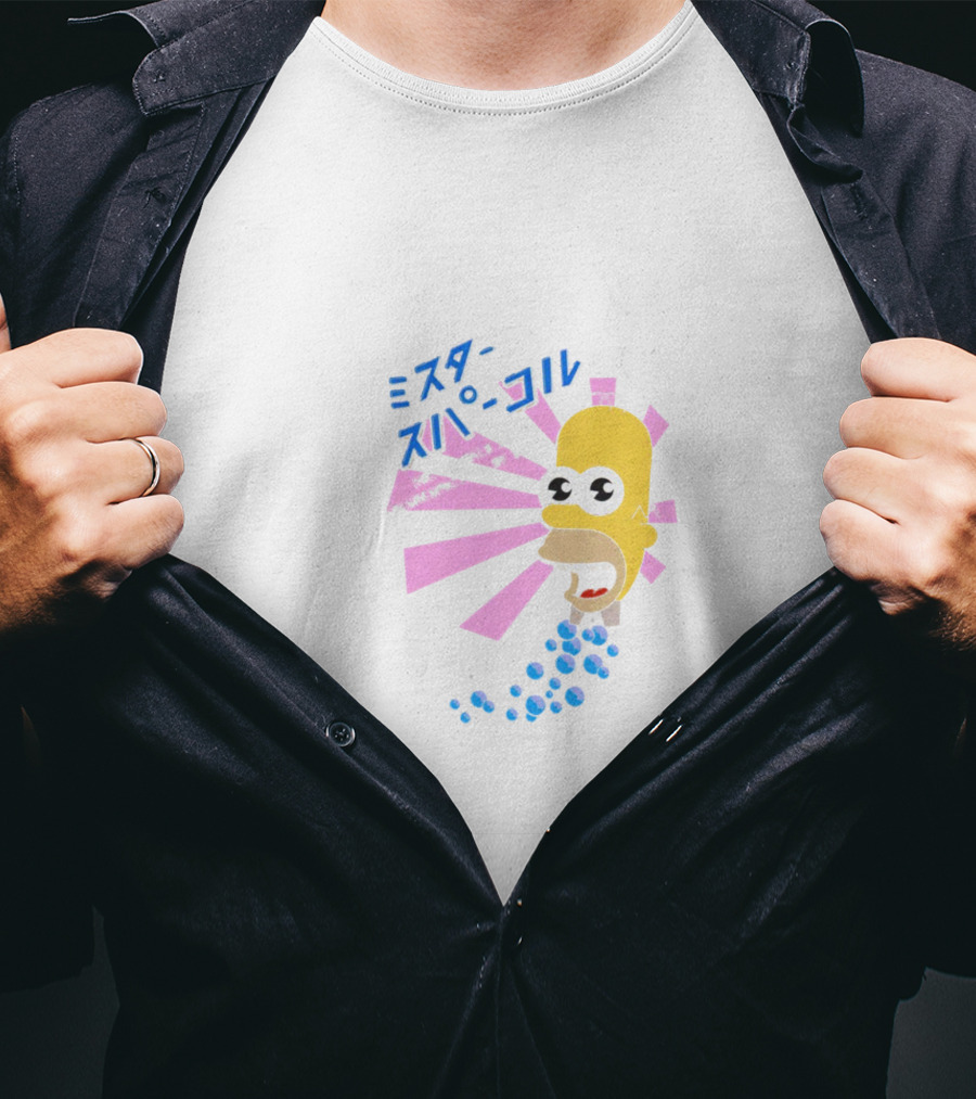 Mr. Sparkle Simpsons Japanese Typography Homer Head Pink Beams Blue Bubbles T-Shirt