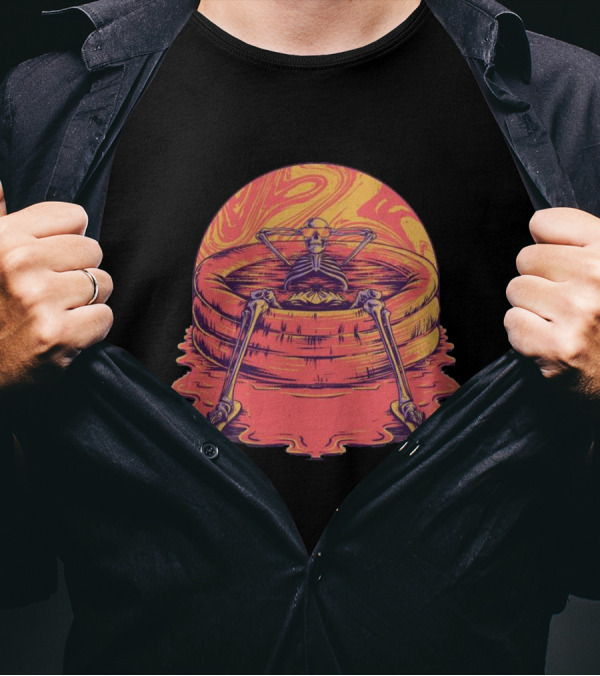 Skeleton Relaxing In Vibrant Psychedelic Kiddie Pool T-Shirt