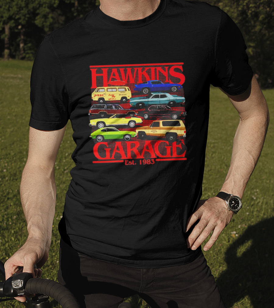 Hawkins Garage Stranger Things Vintage Cars Pizza Van Est. 1983 T-Shirt