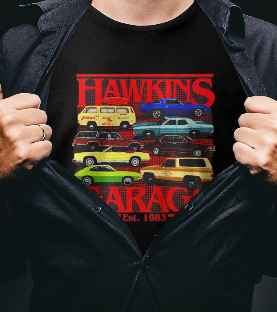 Hawkins Garage Stranger Things Vintage Cars Pizza Van Est. 1983 T-Shirt