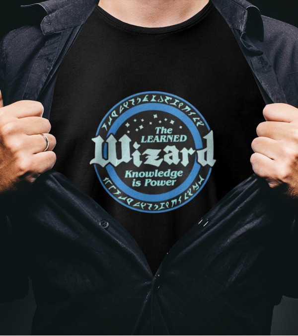 The Learned Wizard Knowledge Is Power Magic Runes Circle T-Shirt