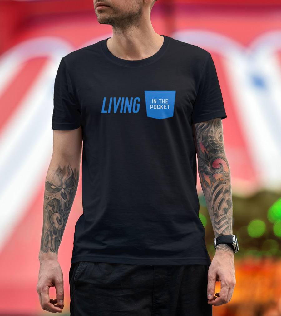 Aaron Donald 99 Living in the Pocket Blue Text T-Shirt