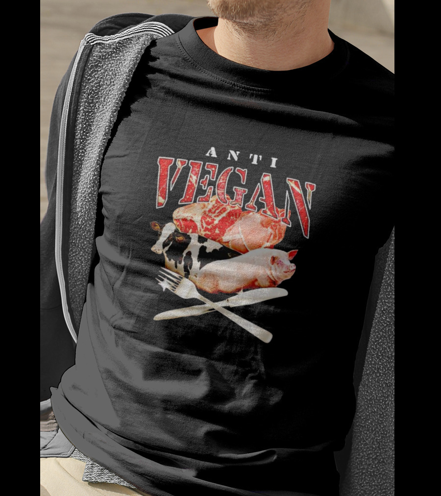 ANTI VEGAN Meat Cow Pig Fork Knife T-Shirt