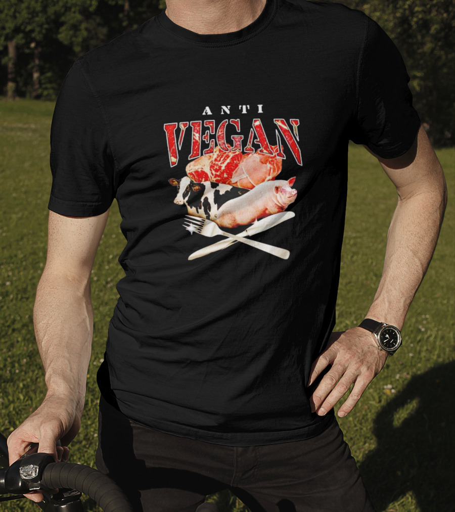 ANTI VEGAN Meat Cow Pig Fork Knife T-Shirt