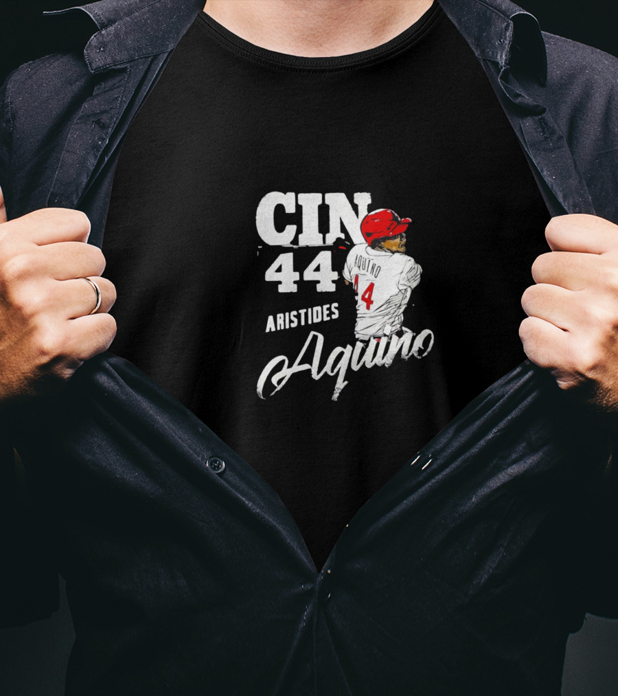 CIN 44 Aristides Aquino Cincinnati Reds Baseball Action Pose T-Shirt