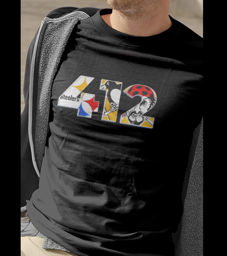Pittsburgh Steelers Penguins Pirates 412 Logo Collage T-Shirt