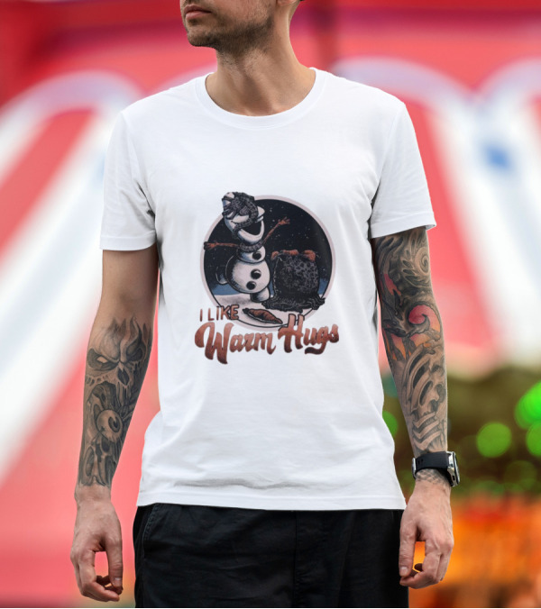 Premium T-Shirt: I Like Warm Hugs Alien Snowman Hugging Alien Creature T-Shirt I Like Warm Hugs Alien Snowman Hugging Alien Creature T-Shirt
