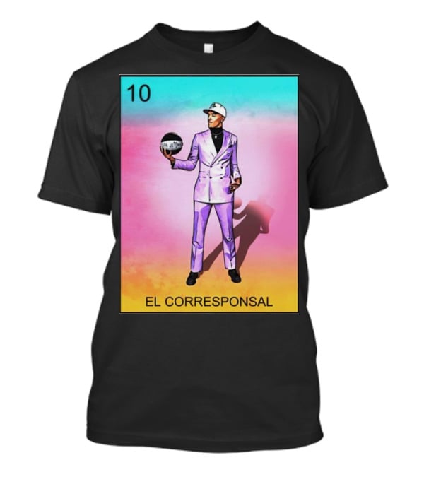 10 El Corresponsal Lotería Card Style In Lavender Suit Holding Basketball T-Shirt