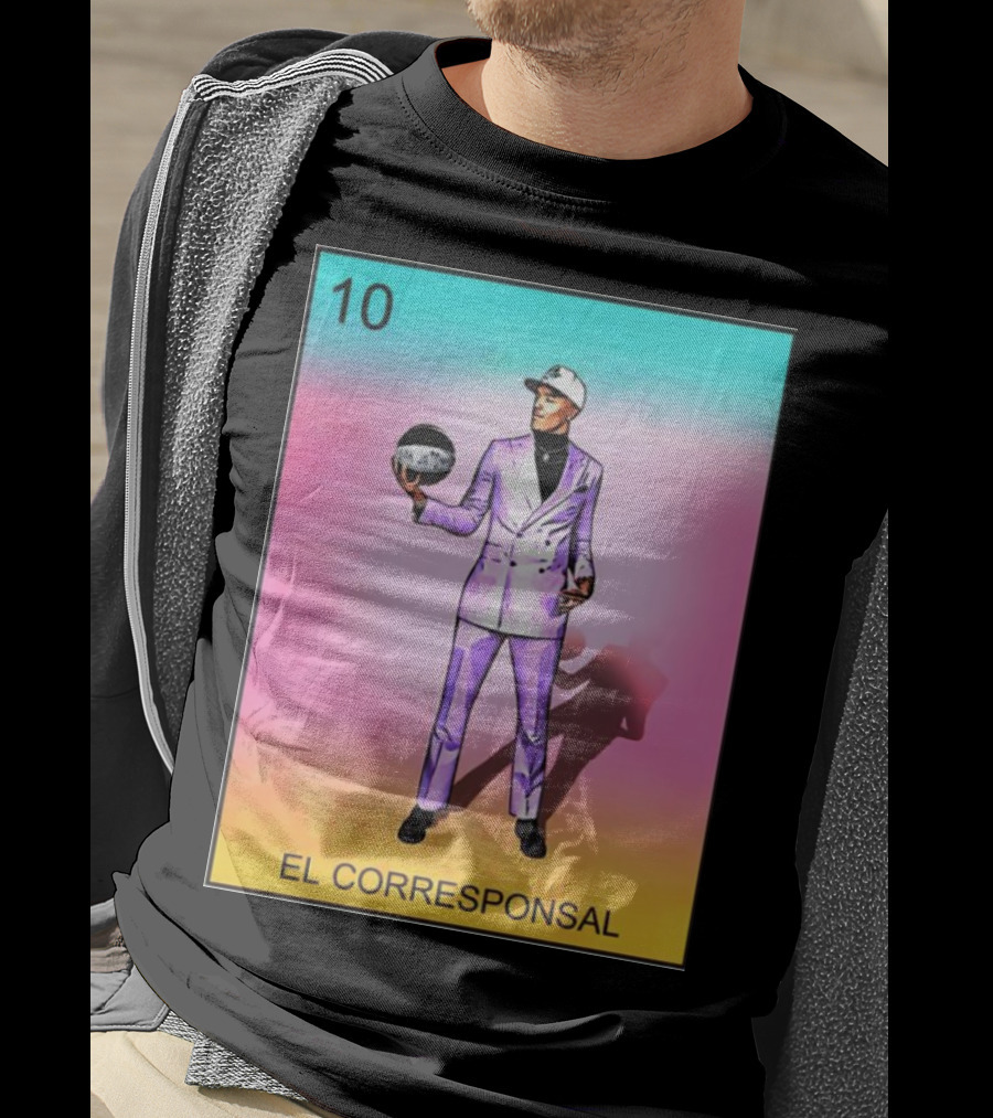 10 El Corresponsal Lotería Card Style In Lavender Suit Holding Basketball T-Shirt