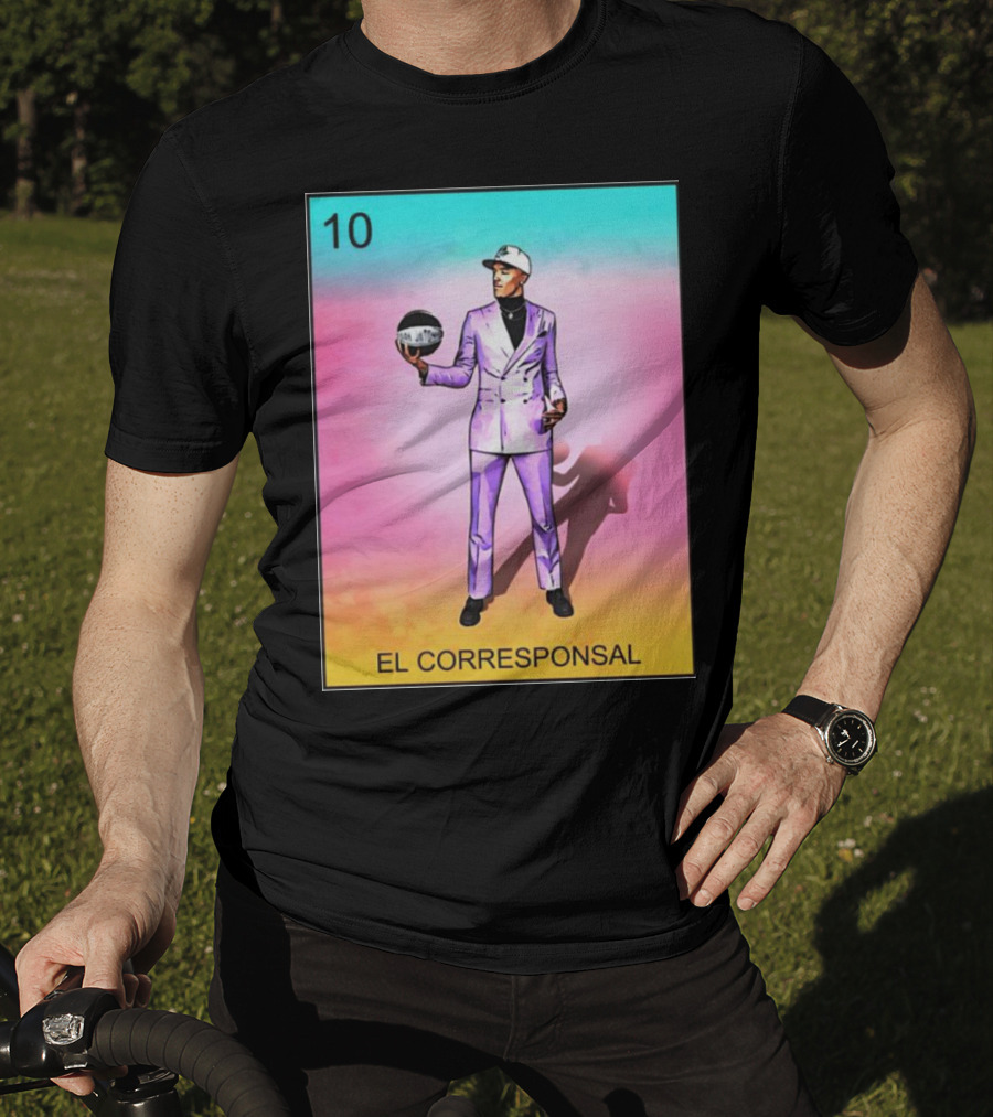10 El Corresponsal Lotería Card Style In Lavender Suit Holding Basketball T-Shirt