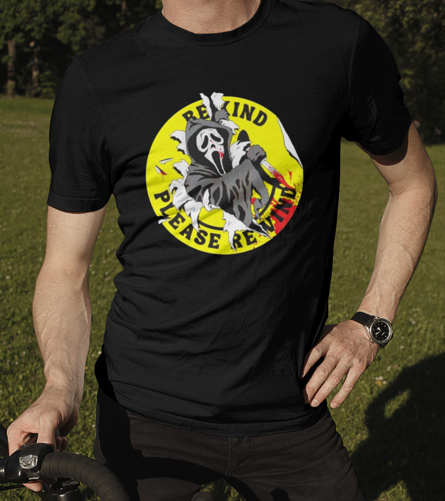 Rewind Please Rewind Ghost Face Iconic T-Shirt