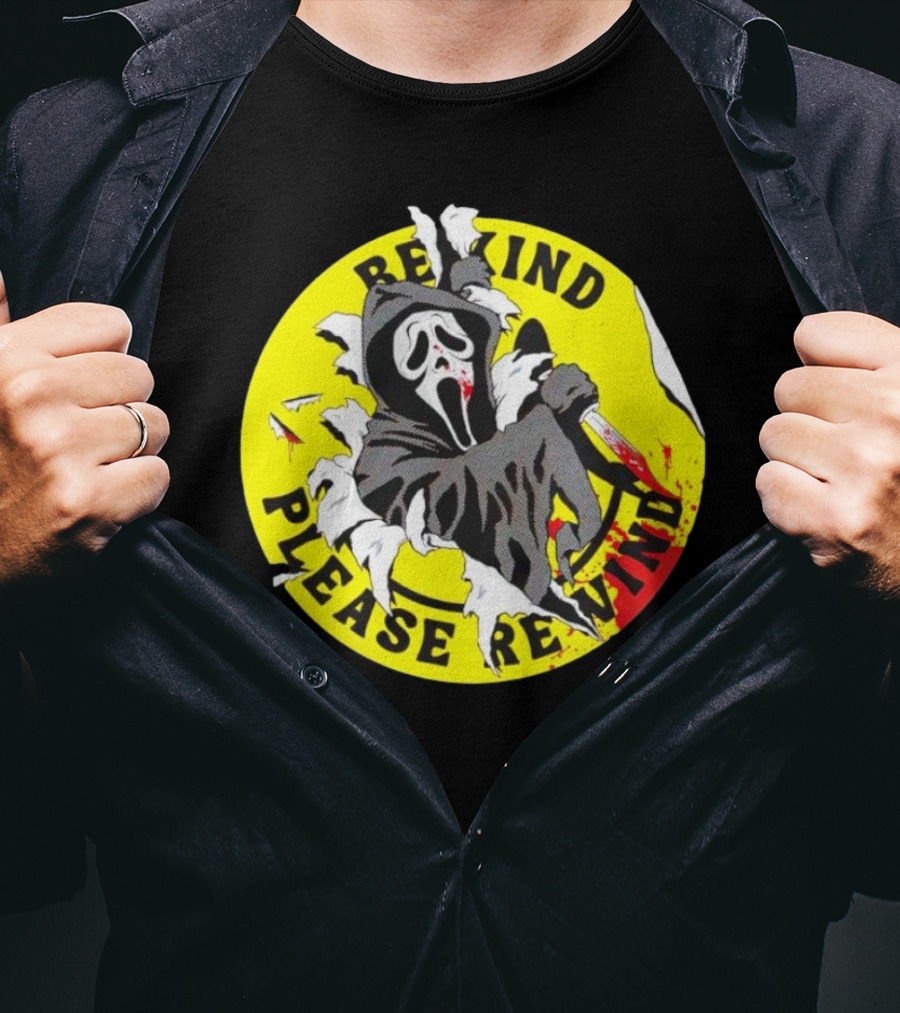 Rewind Please Rewind Ghost Face Iconic T-Shirt