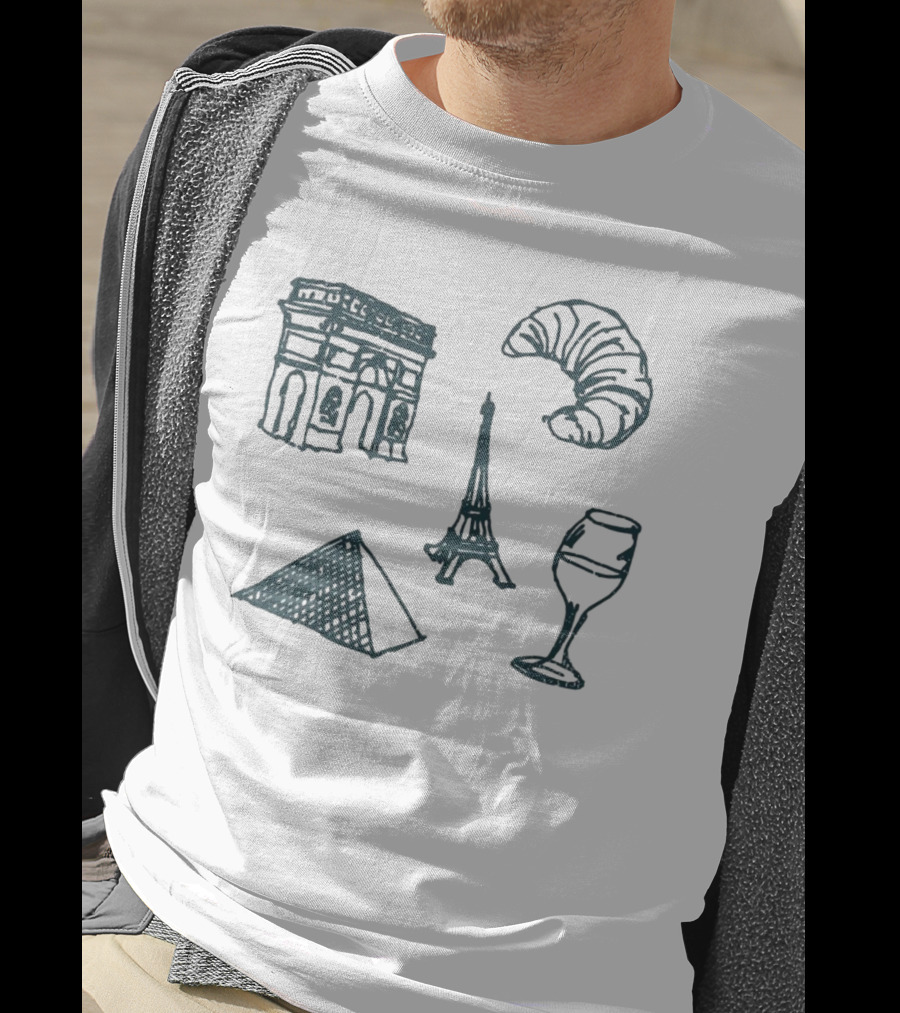 Arc De Triomphe Eiffel Tower Croissant Wine Pyramid Symbols Not In Paris 5 T-Shirt