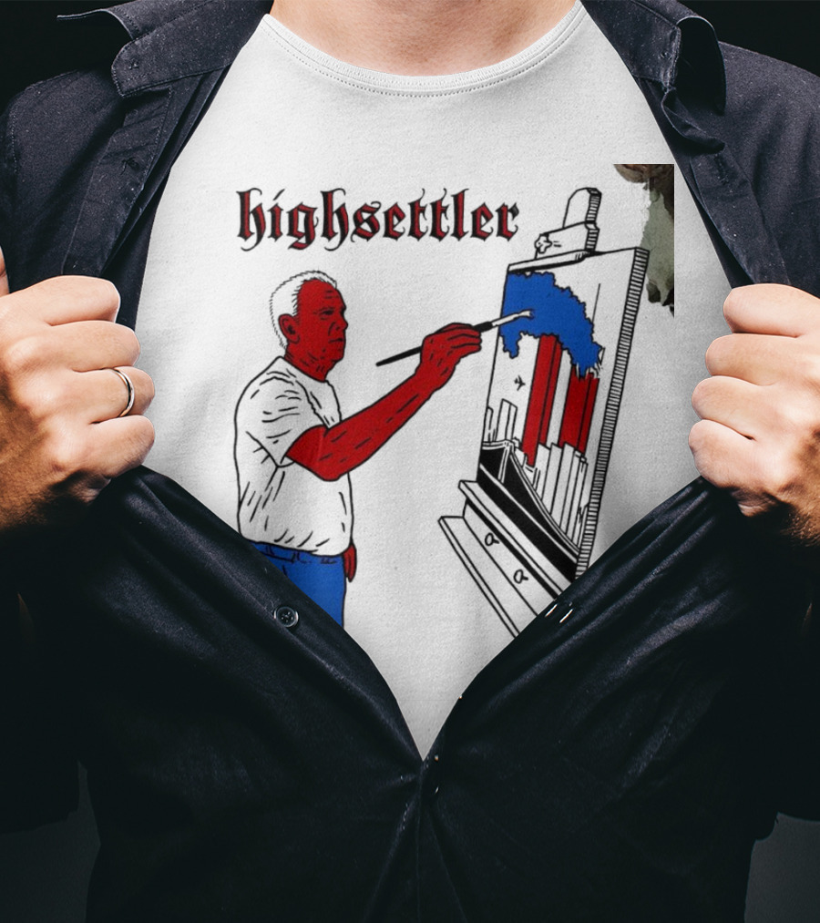 Highsettler Patriotic Painting Scene With Red And Blue Elements T-Shirt