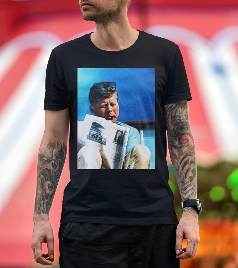 JFK Reading Newspaper on Summer Day T-Shirt