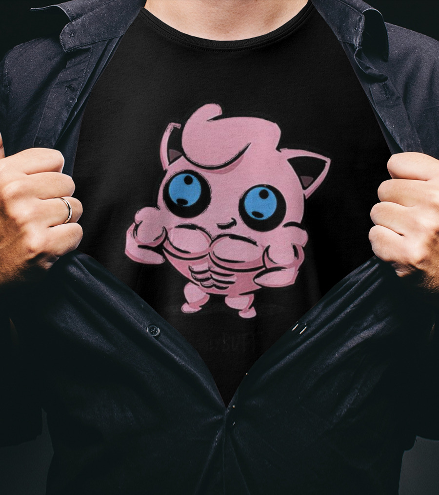 Jigglybuff Muscle Buff Pink Character With Blue Eyes T-Shirt