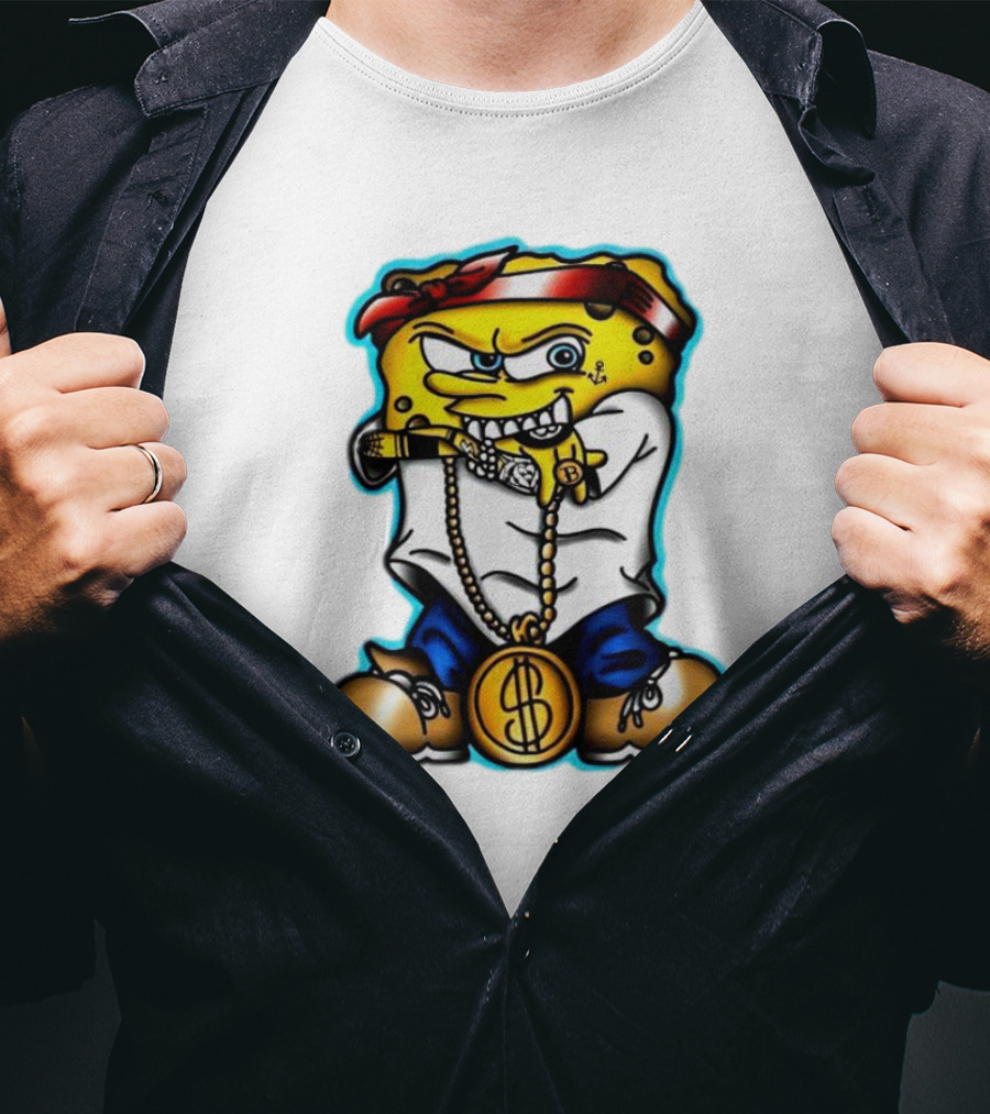 Gangster Spongebob Dollar Bling Animated Character T-Shirt
