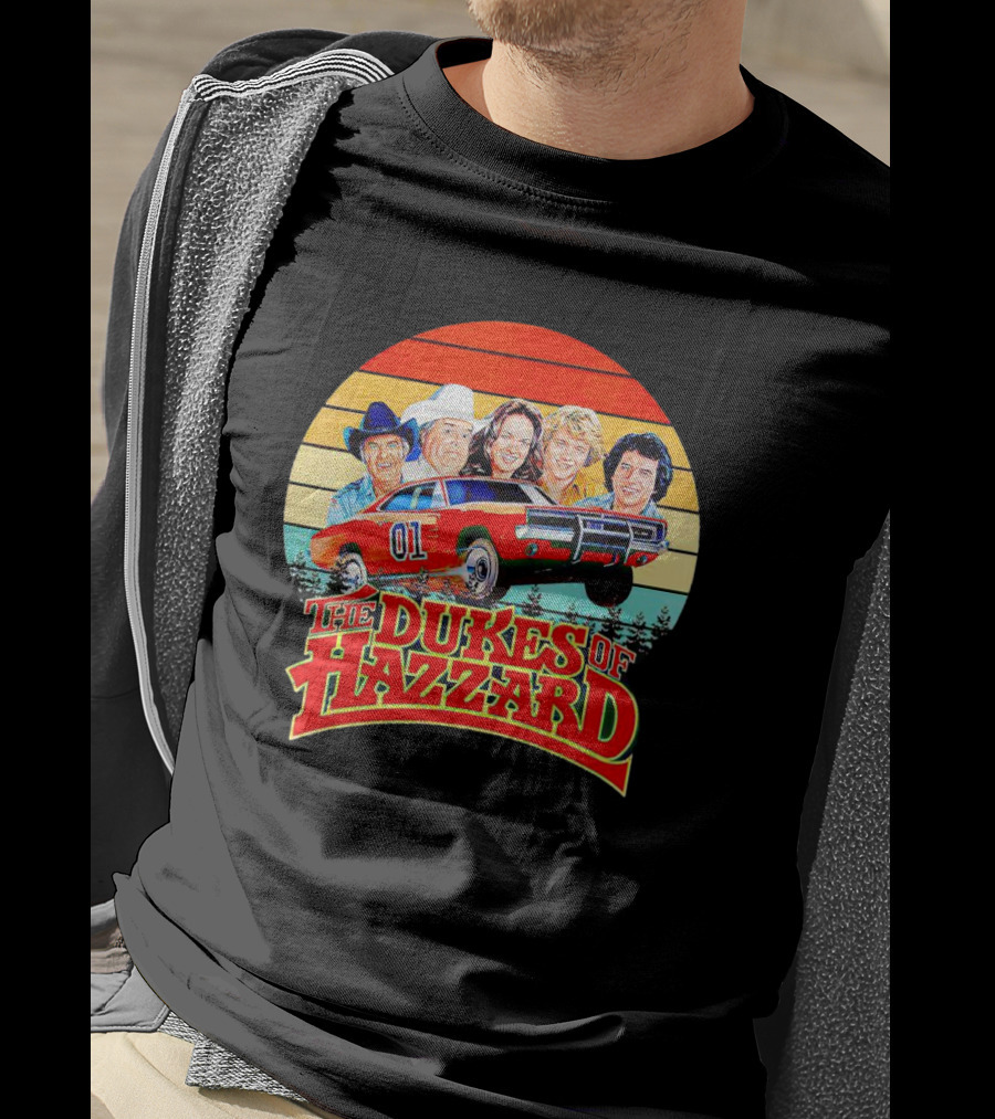 Vintage The Dukes Of Hazzard Characters With Dodge Charger 01 Retro Sunset T-Shirt