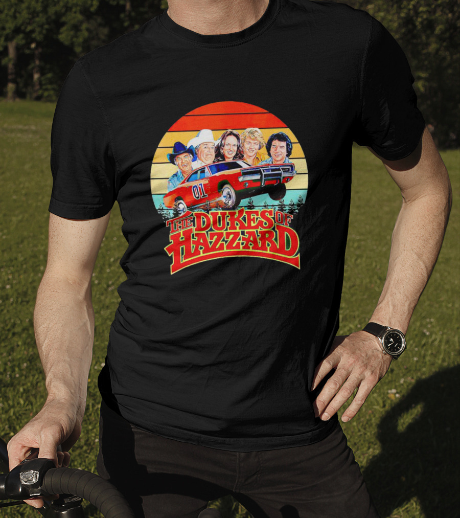 Vintage The Dukes Of Hazzard Characters With Dodge Charger 01 Retro Sunset T-Shirt