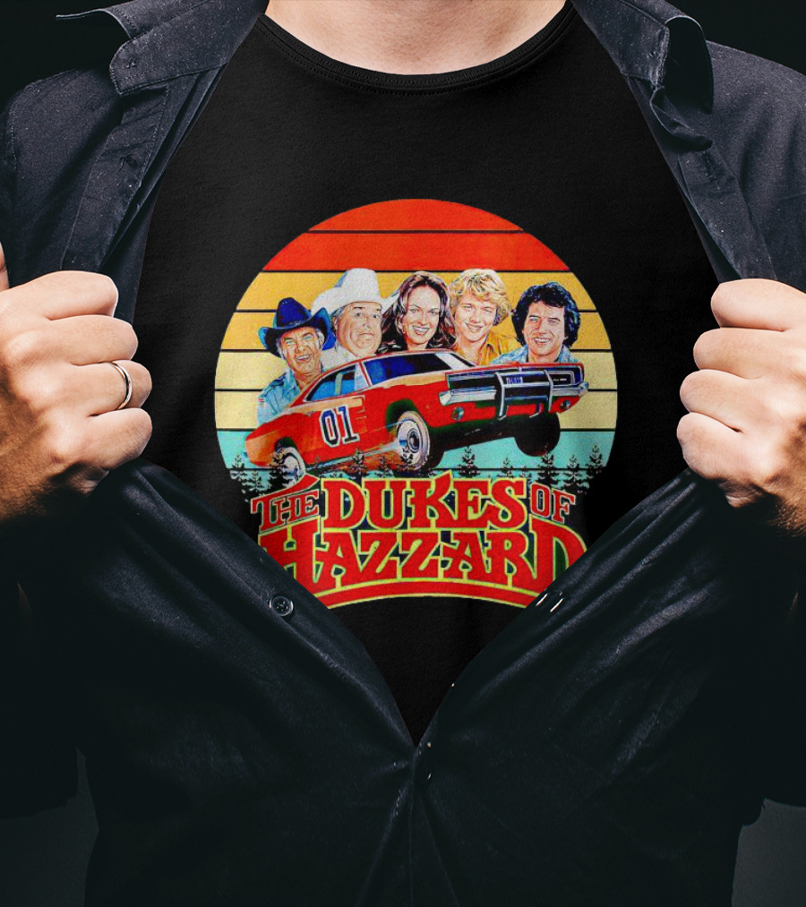 Vintage The Dukes Of Hazzard Characters With Dodge Charger 01 Retro Sunset T-Shirt