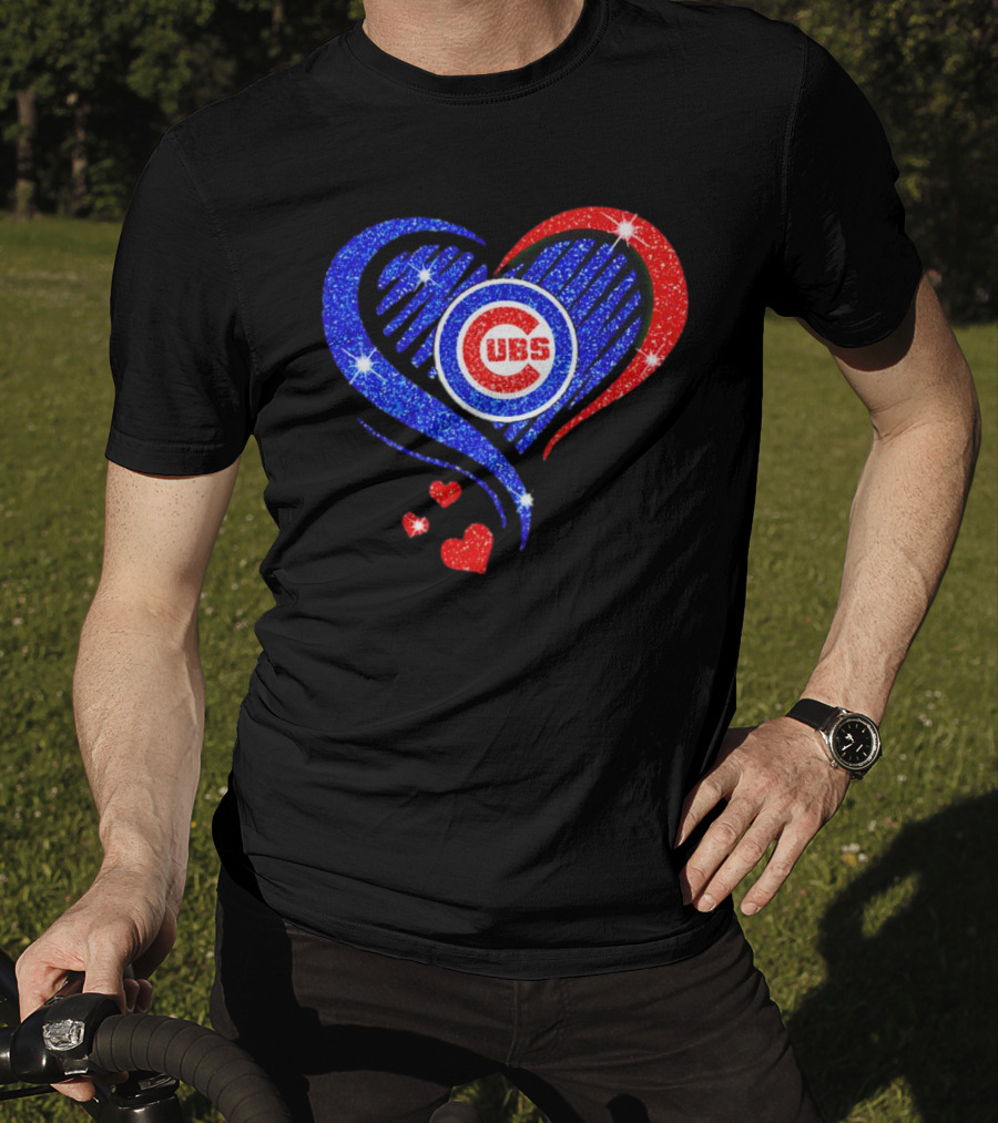 Chicago Cubs Glitter Heart Logo With Red And Blue Diamond T-Shirt