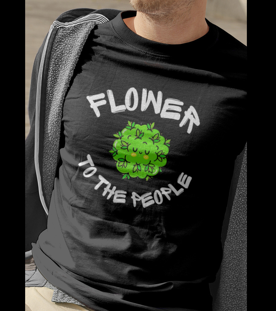 FLOWER TO THE PEOPLE Cute Green Plant With Smiling Face And Leafy Hair T-Shirt
