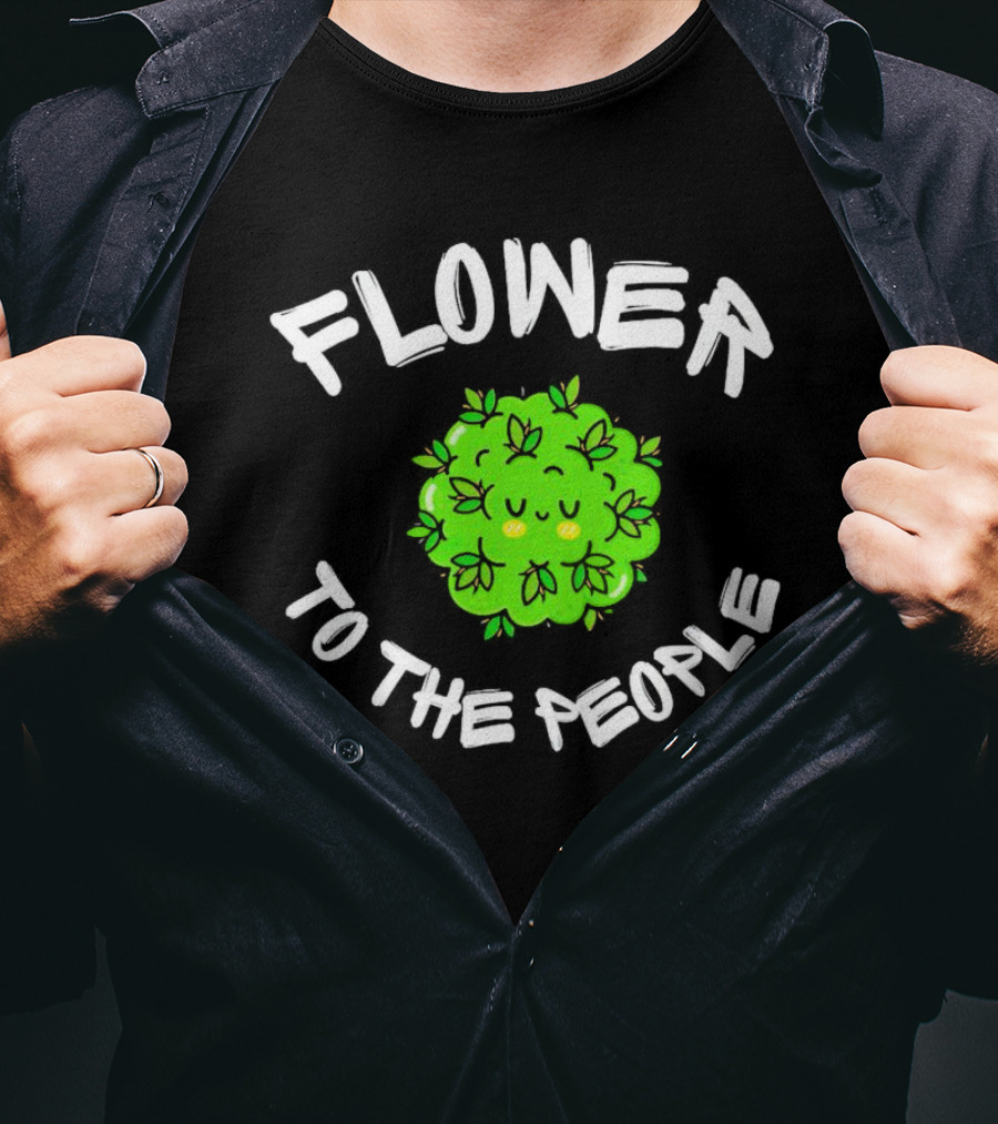 FLOWER TO THE PEOPLE Cute Green Plant With Smiling Face And Leafy Hair T-Shirt