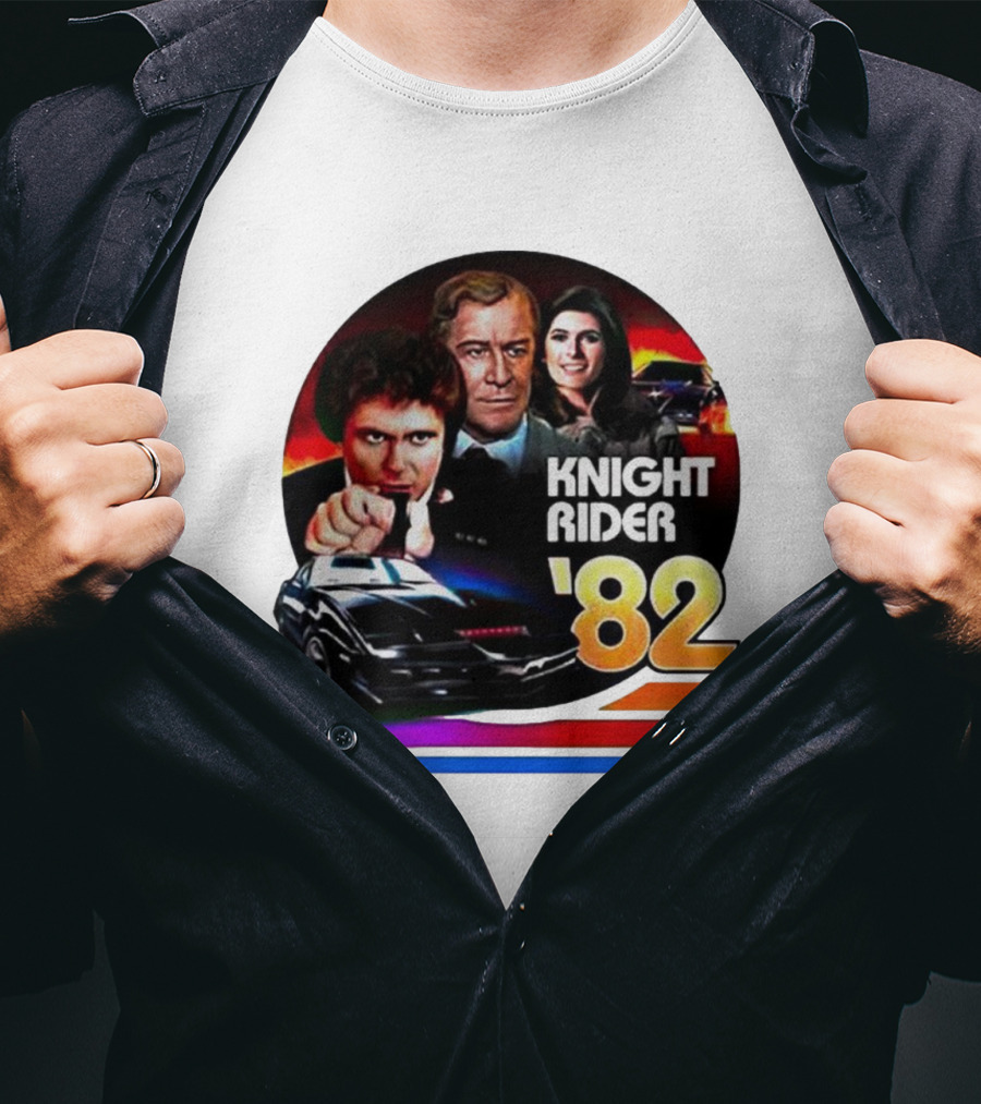 Knight Rider ’82 Retro Cast And Car Montage T-Shirt