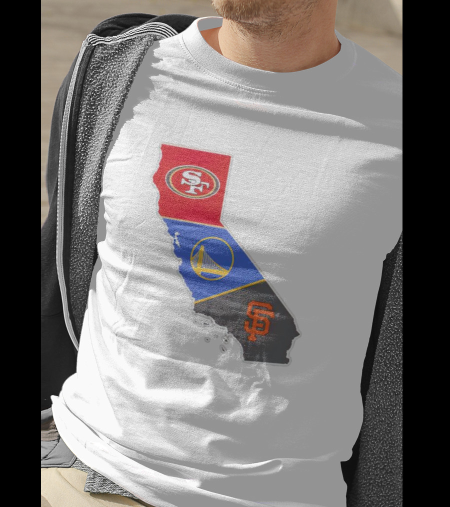 San Francisco 49ers Warriors Giants California Map T-Shirt