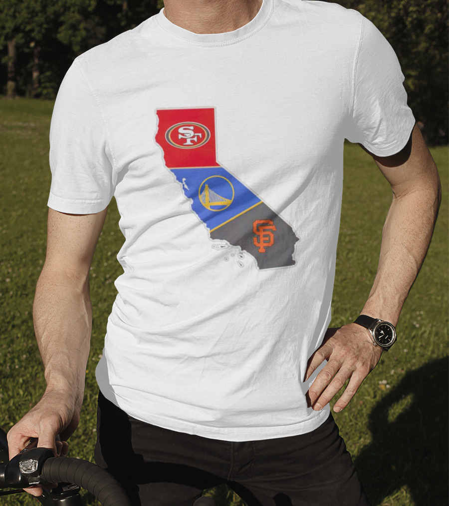 San Francisco 49ers Warriors Giants California Map T-Shirt