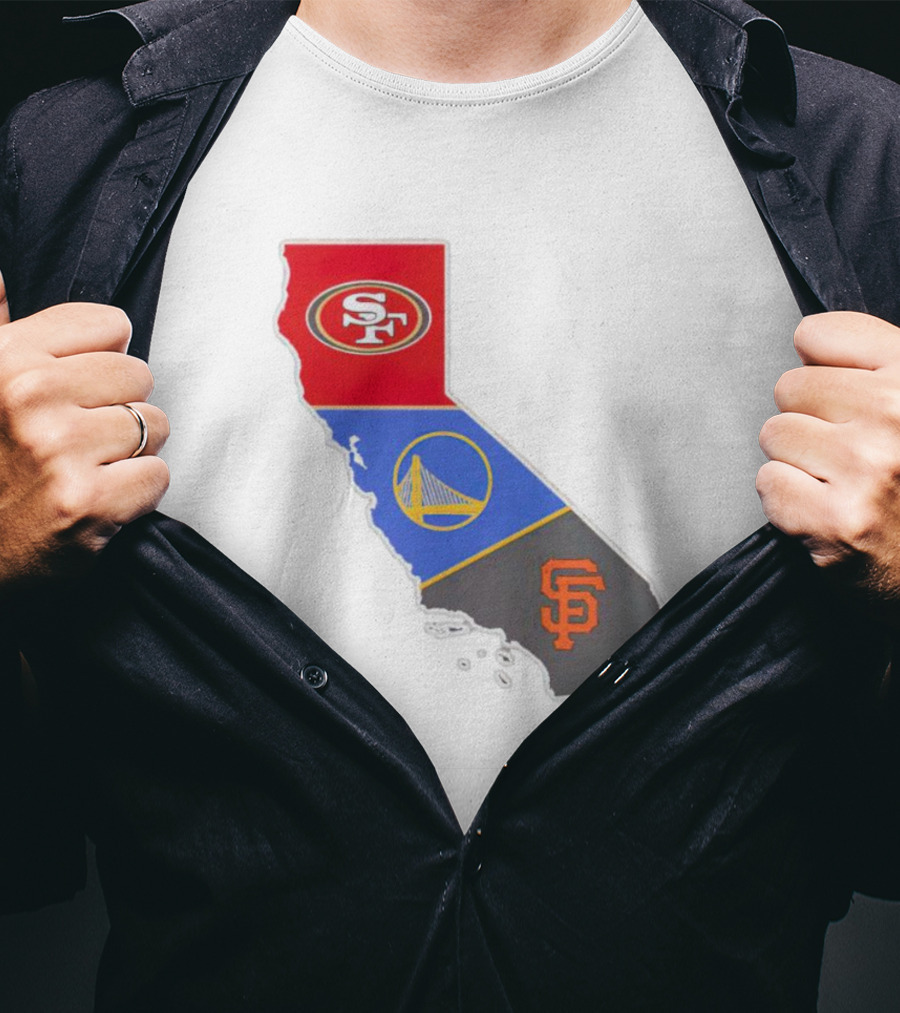 San Francisco 49ers Warriors Giants California Map T-Shirt
