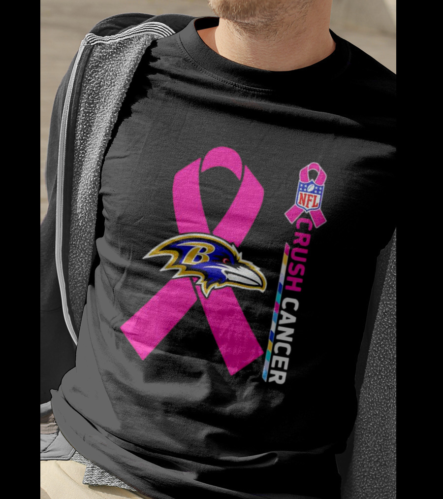 Baltimore Ravens NFL Crush Cancer Pink Ribbon T-Shirt